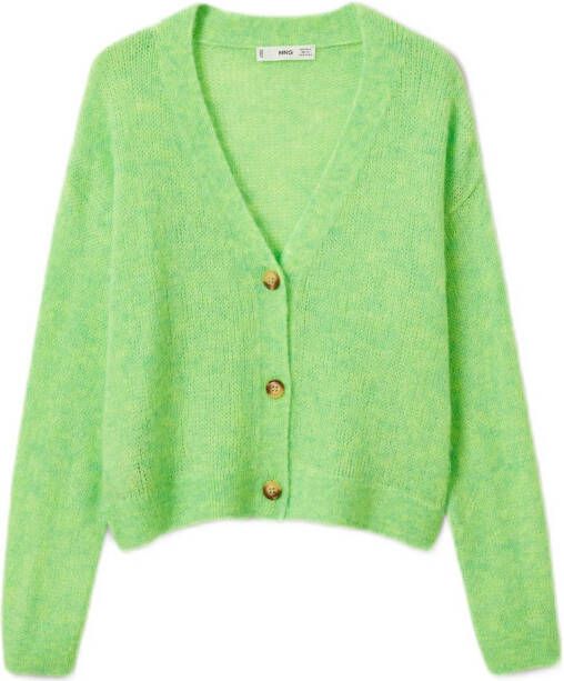 Mango Rene cropped grofgebreid vest met gem&#xEA, leerd dessin