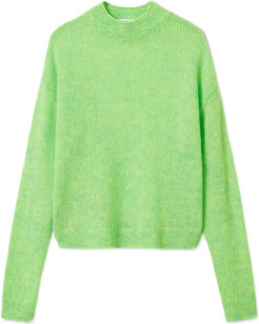Mango Rene cropped grofgebreide pullover met gem&#xEA, leerd dessin