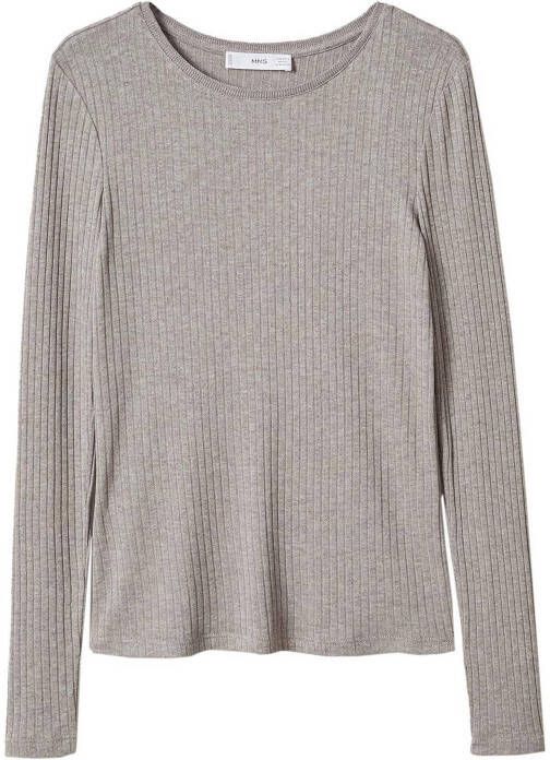 Mango Geribd T shirt met lange mouwen