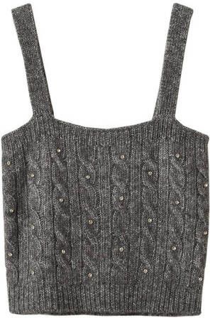 Mango grofgebreide top met strass steentjes grijs