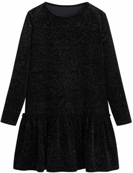 Mango Kids A-lijn jurk met all over print en glitters zwart