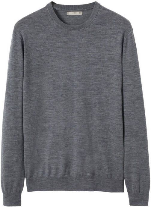Mango Man gemêleerde fijngebreide trui van merinowol grijs