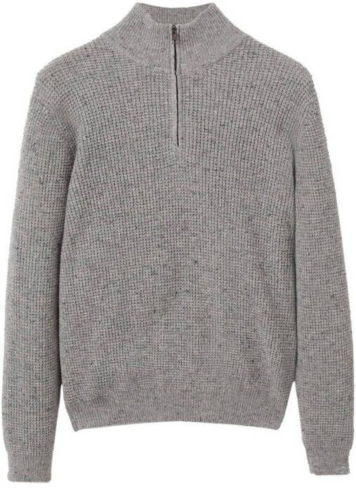 Mango Man gemêleerde grofgebreide schipperstrui met wol pastelgrijs