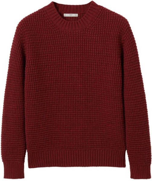 Mango Man grofgebreide trui met wol donkerrood