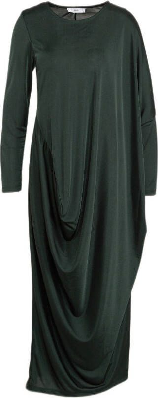 Mango maxi jurk met plooien donkergroen