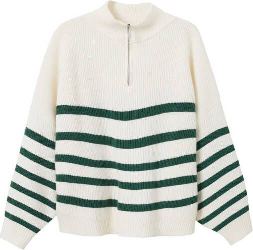 Mango ribgebreide schipperstrui ecru/groen