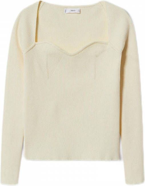 Mango Glass ribgebreide top met rechthoekige hals