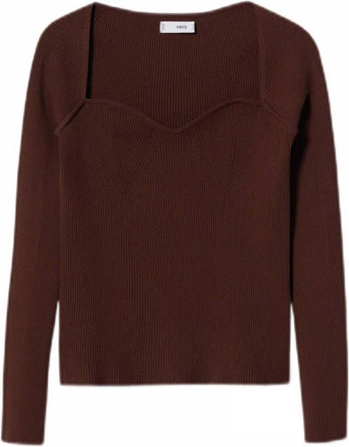 Mango Glass ribgebreide top met rechthoekige hals