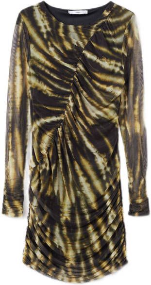 Mango semi transparante jurk met all over print zwart/geel