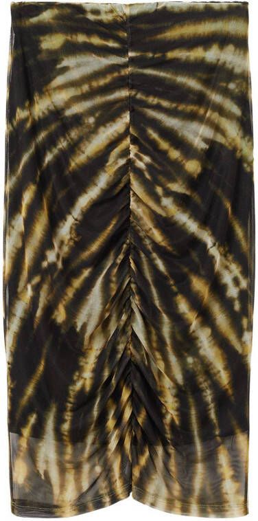 Mango semi transparante midi rok met all over print zwart/geel