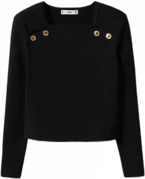 Mango Orichus ribgebreide top met schoudervulling en sierknopen