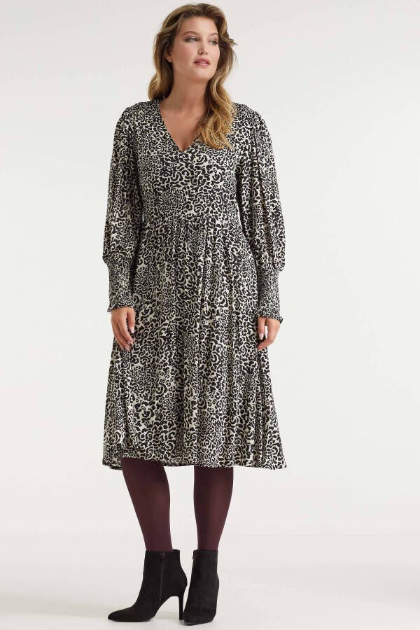 Miljuschka by Wehkamp jurk met smock details dierenprint