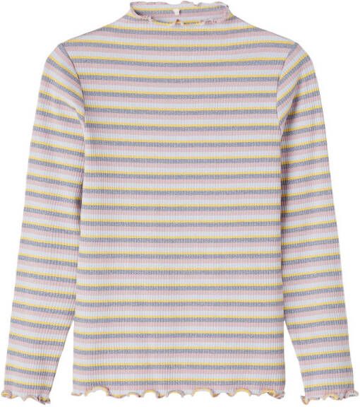 NAME IT KIDS gestreepte longsleeve NKFBASTE met biologisch katoen grijs/roze/geel