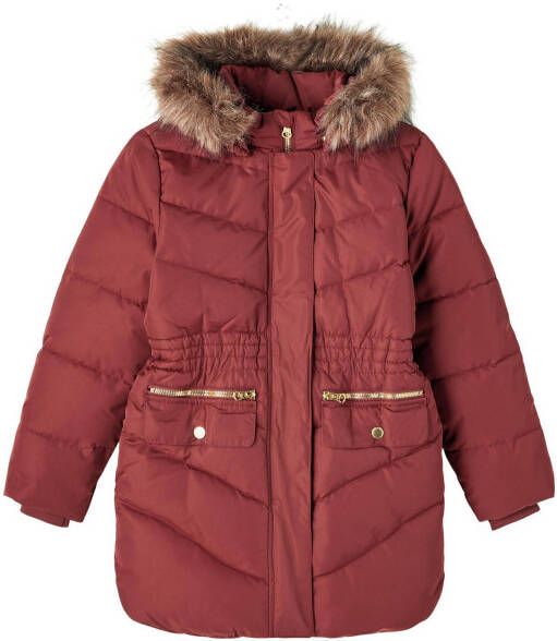 NAME IT KIDS gewatteerde winterjas NKFMAXIM van gerecycled polyester rood