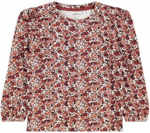 NAME IT MINI gebloemde longsleeve NMFOKKERI met biologisch katoen oudroze/roze/wit