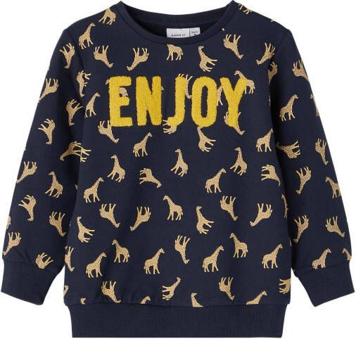NAME IT MINI sweater NMMDENNIS met all over print donkerblauw/geel