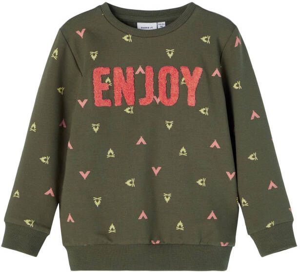 NAME IT MINI sweater NMMDENNIS met all over print groen/rood