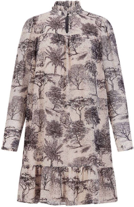 NIKKIE semi transparante jurk Riska van gerecycled polyester ecru/zwart