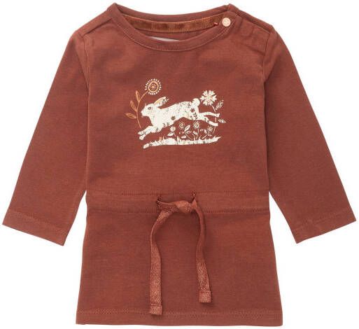 Noppies baby jurk Safford met dierenprint roestbruin