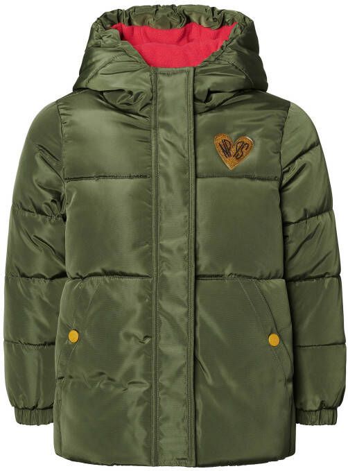 Noppies gewatteerde winterjas Bursa met all over print donkergroen