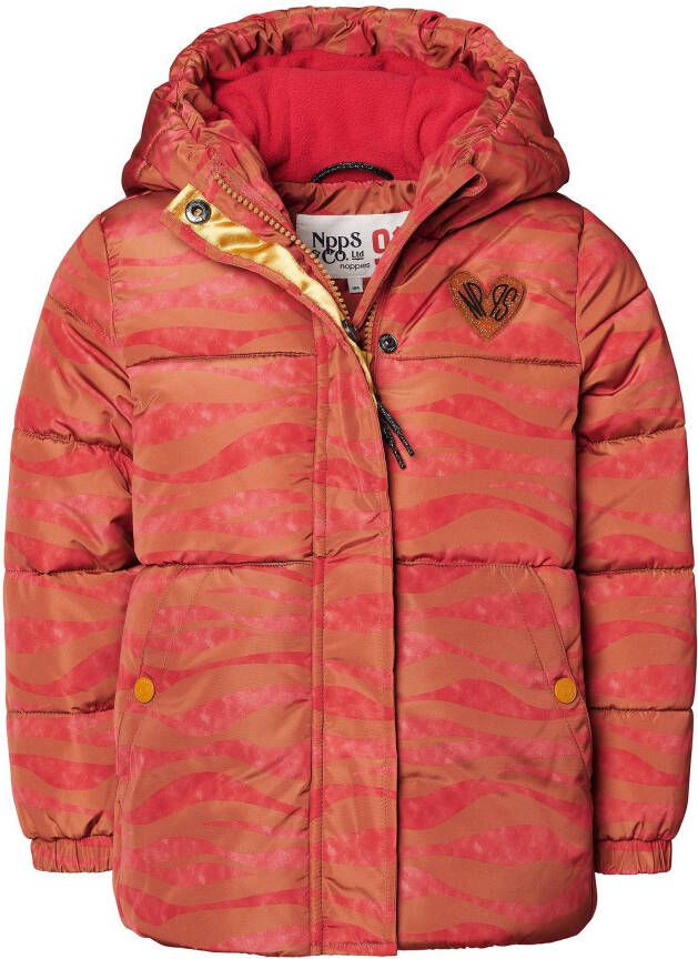 Noppies gewatteerde winterjas Bursa met all over print rood/oranje