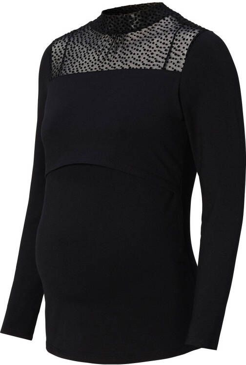 Noppies semi transparante zwangerschaps en voedingstop Joliet met stippen zwart