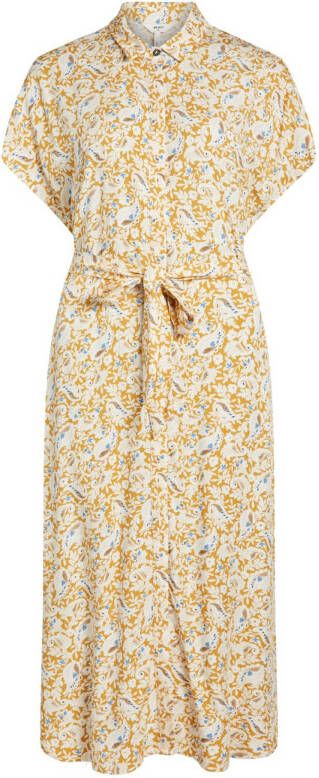 OBJECT blousejurk OBJMARIE met all over print en ceintuur geel
