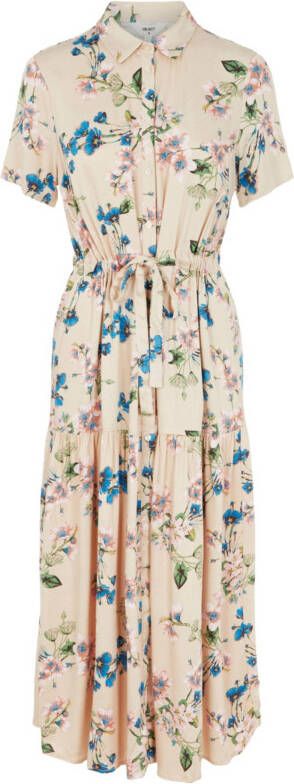 OBJECT blousejurk OBJPAREE met all over print ecru/blauw