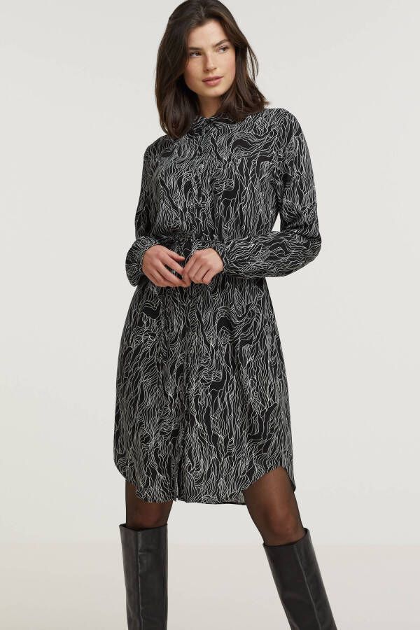 OBJECT blousejurk OBJSTORME met all over print zwart/wit