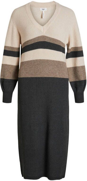OBJECT gebreide jurk OBJMALENA beige/bruin/zwart