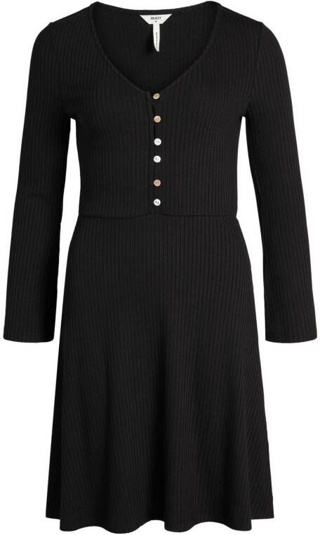 OBJECT ribgebreide A lijn jurk OBJBARBARA zwart