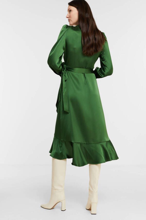 OBJECT satijnen wikkeljurk OBJSATEEN met volant groen