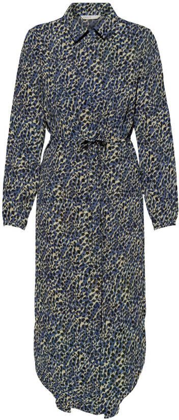 ONLY blousejurk ONLNOVA met all over print en ceintuur blauw/zwart/beige