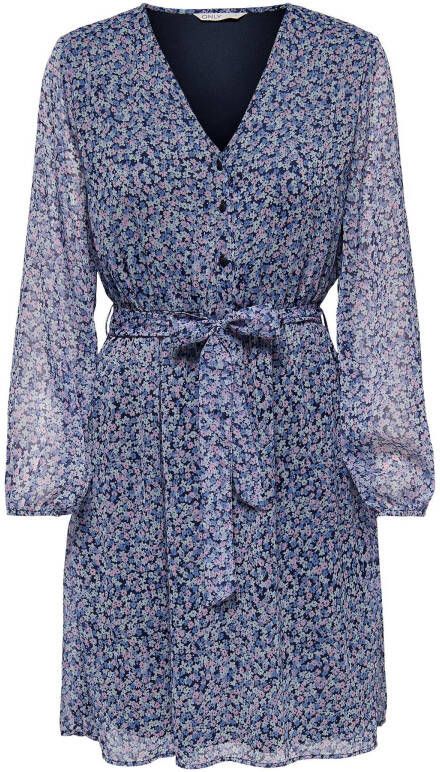 ONLY gebloemde semi transparante jurk ONLCERA blauw