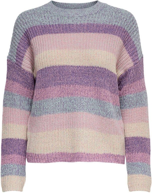 ONLY gestreepte gebreide trui ONLJOLENA paars/roze/geel/blauw