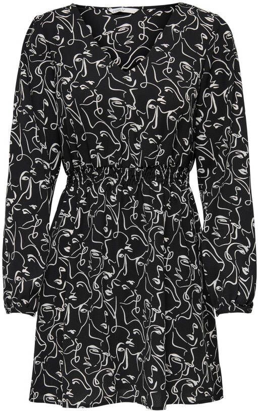 ONLY jurk ONLNOVA met all over print en textuur zwart/gebroken wit