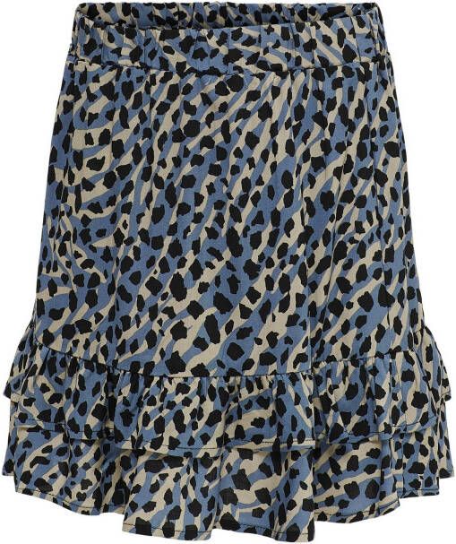 ONLY KIDS GIRL rok KONNOVA met dierenprint en ruches blauw/beige/zwart