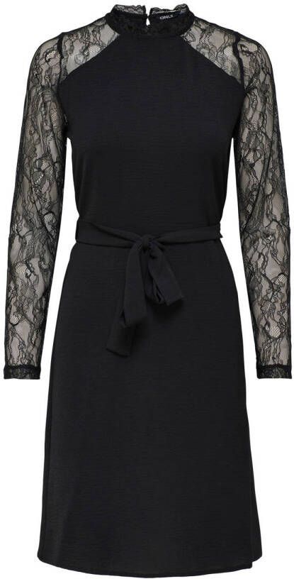 ONLY semi transparante jurk ONLKRISTINE met kant zwart