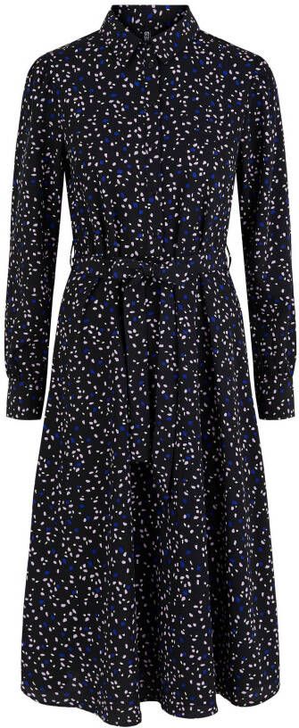 PIECES blousejurk met stippen en plooien zwart/wit/blauw