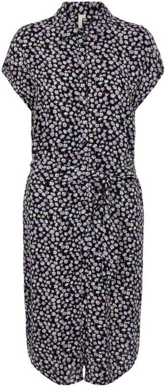 PIECES blousejurk NYA met all over print en ceintuur paars/zwart