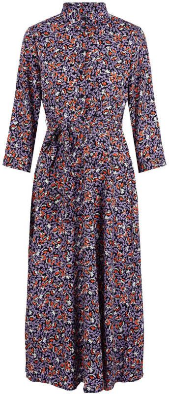 PIECES blousejurk PCROSIA met bladprint en ceintuur paars/zwart/oranje/gebroken wit/bruin