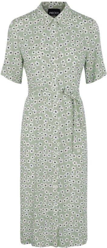 PIECES gebloemde blousejurk mintgroen/zwart/wit