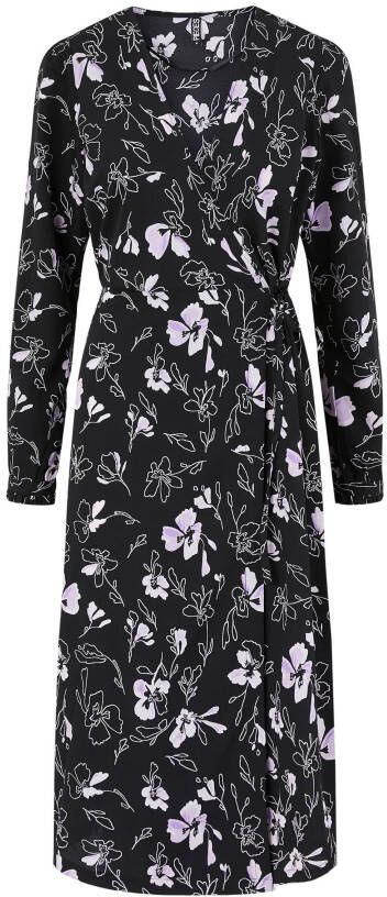 PIECES gebloemde overslagjurk PCHILDA van gerecycled polyester zwart