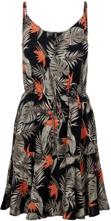 PIECES T shirtjurk NYA met bladprint en ceintuur zwart