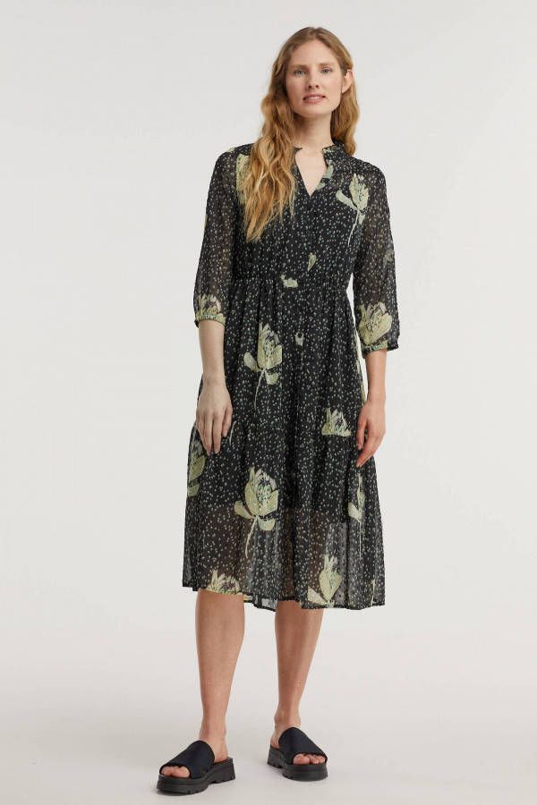 POM Amsterdam A lijn jurk Artichoke Kisses Dark met all over print dark