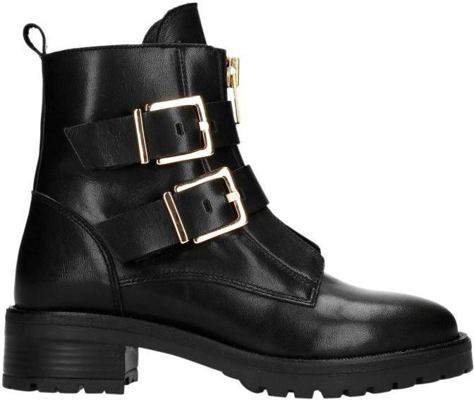 Sacha leren bikerboots zwart