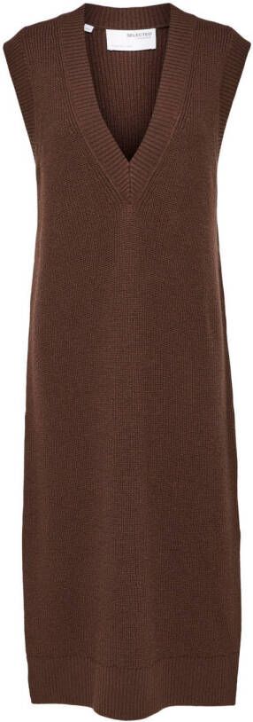 SELECTED FEMME gebreide jurk SLFEVELYN met wol bruin