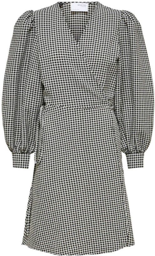 Selected Femme Charlie wikkeljurk met ruitdessin en pofmouw