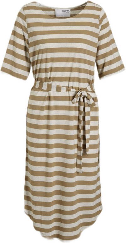 SELECTED FEMME gestreepte SLFIVY beige/wit