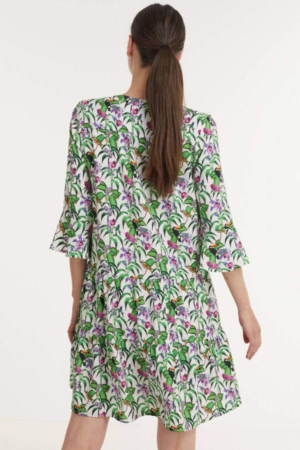 Smashed Lemon A lijn jurk met all over print en plooien wit/groen/paars